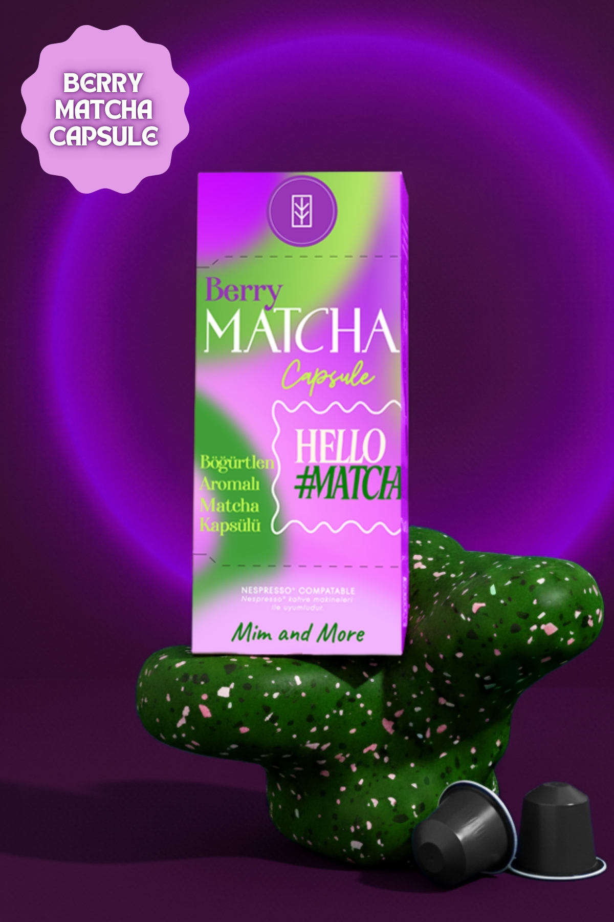 Mim and More Berry Matcha Kapsül - Nespresso Uyumlu, Böğürtlen Aromalı Matcha Tozu, 10'lu Paket