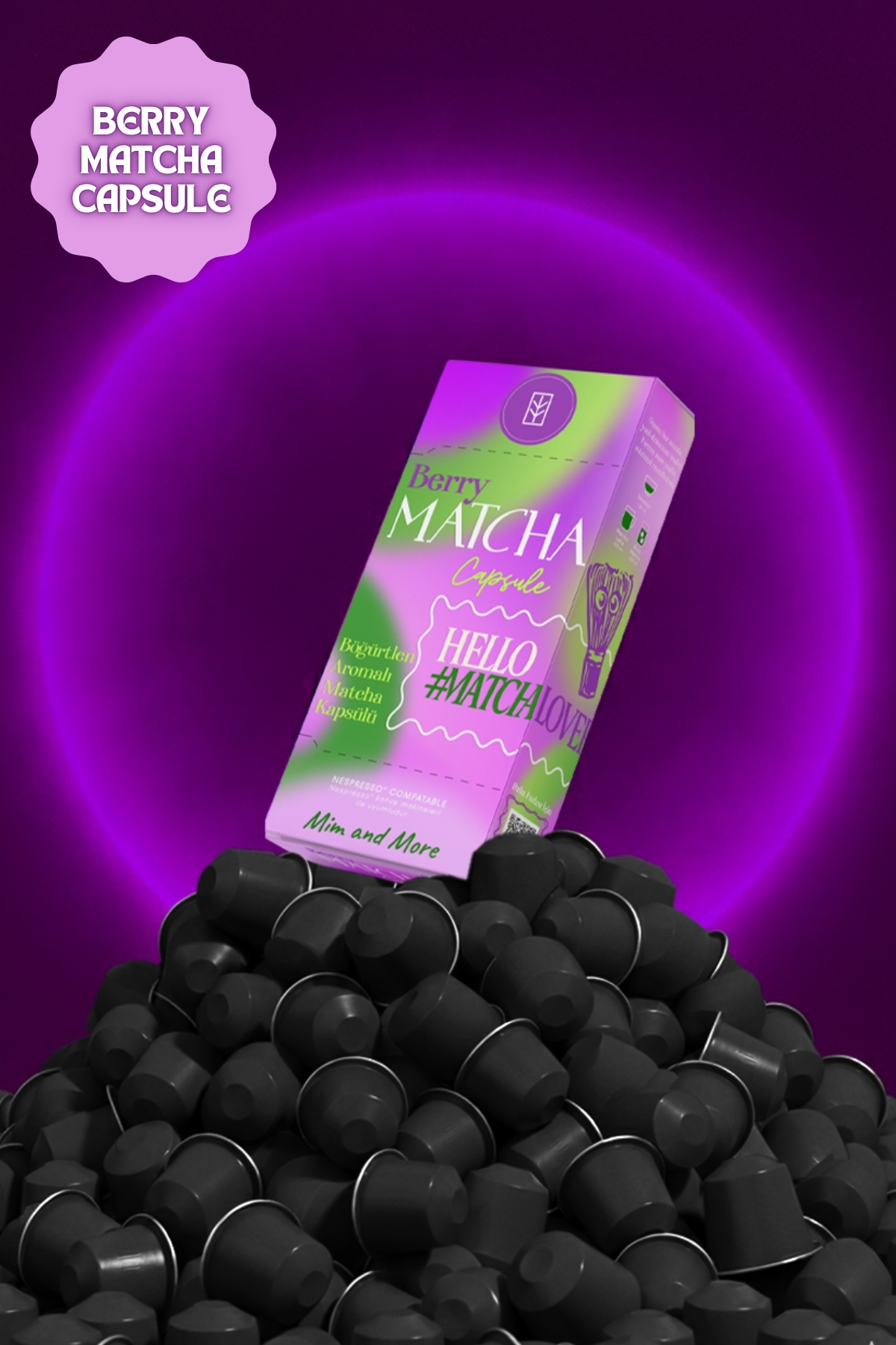 Mim and More Berry Matcha Kapsül - Nespresso Uyumlu, Böğürtlen Aromalı Matcha Tozu, 10'lu Paket - Görsel 2