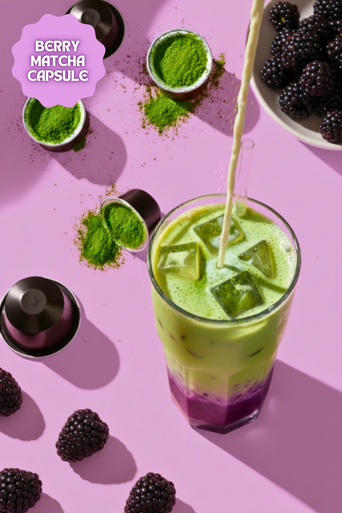Mim and More Berry Matcha Kapsül - Nespresso Uyumlu, Böğürtlen Aromalı Matcha Tozu, 10'lu Paket - Görsel 3