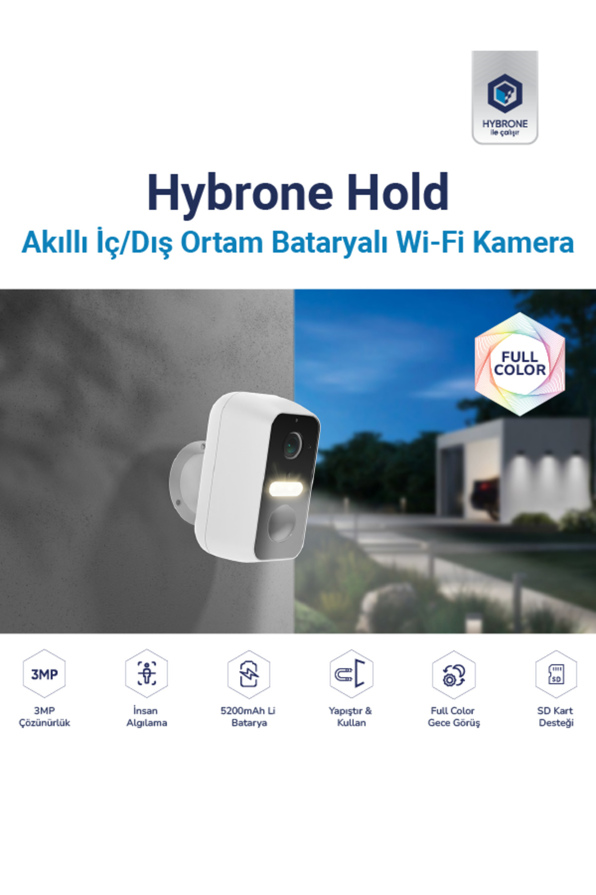 Hybrone Hold Iç Ve Dış Ortam Bataryalı Wi-fi Akıllı Kamera, Renkli Gece Görüşü, Siren Ve Spot Işığı - Görsel 2