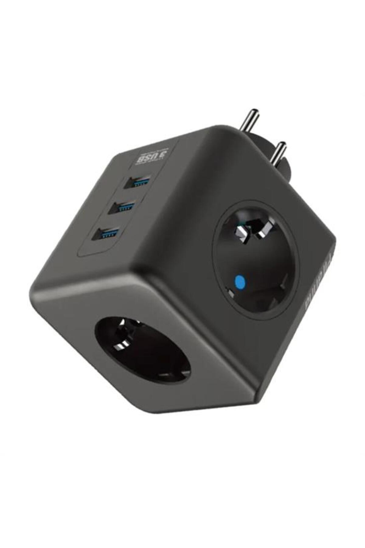 Go İthalat Isıya Dayanıklı Termal Akım Korumalı ve Çocuk Korumalı 3 Priz Girişli 3 USB Girişli Küp Priz (5258) - Görsel 3