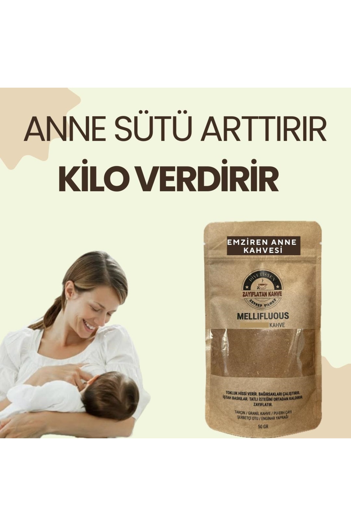 MELLİFLUOUS Emziren Anne Kahvesi Hem Süt Artirici Hemde Kilo Verdirici Bitkisel Kahve (50gr)