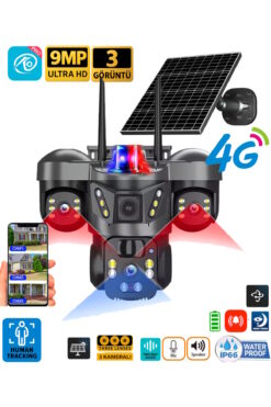 O-KAM 7070 9MP Lens 3 Kamera UltraHD 4G Solar Akıllı Güvenlik Kamerası