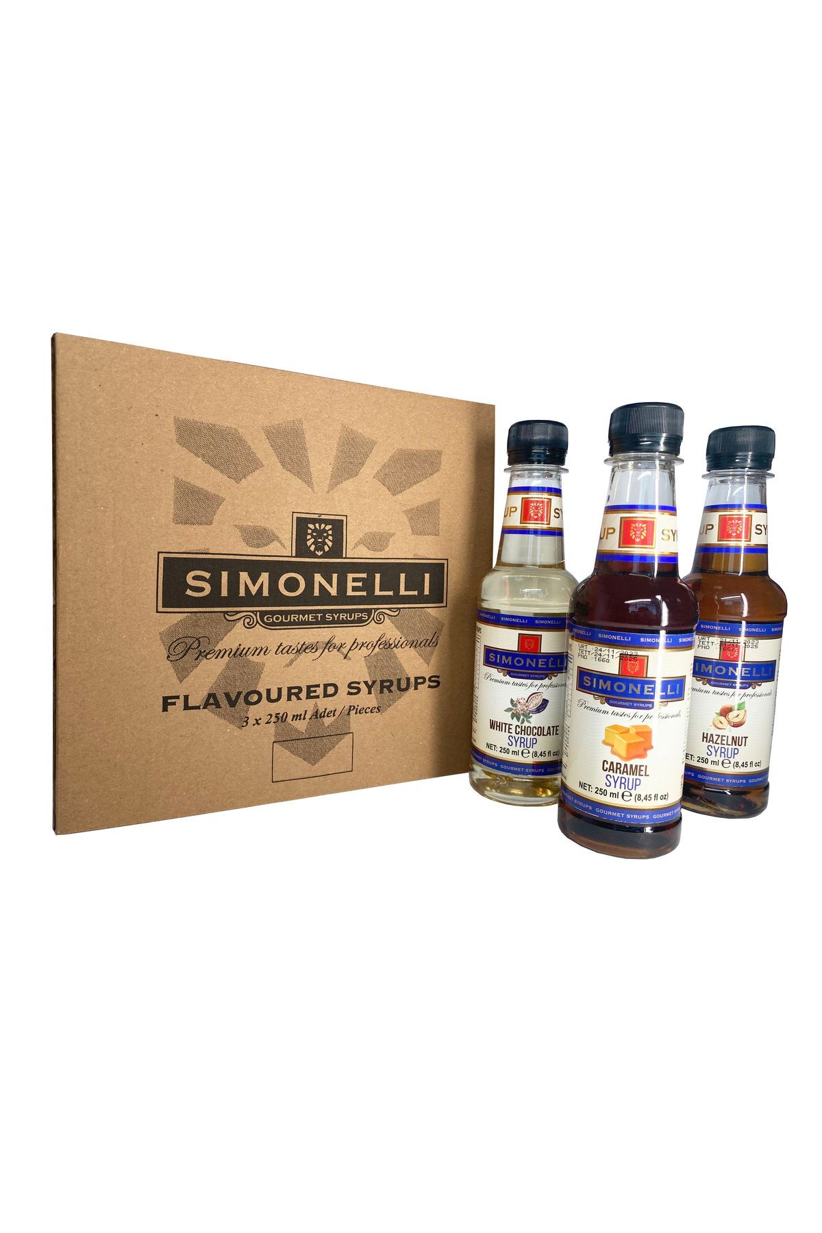 Simonelli 3'lü Şurup Seti (Karamel + Beyaz Çikolata + Fındık) Kahve Ve Kokteyl Şurubu 3x250ml - Görsel 2