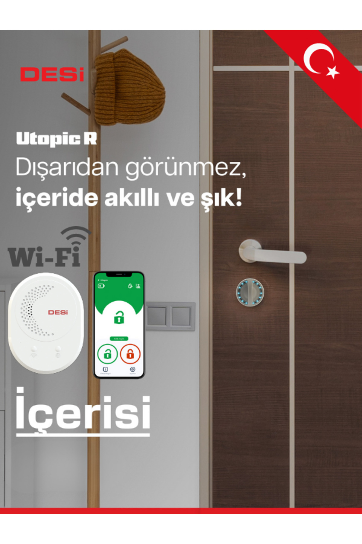 Desi İnternet Kontrollü Utopic R Akıllı Kapı Kilidi Telefon Kontrollü Akıllı Kilit