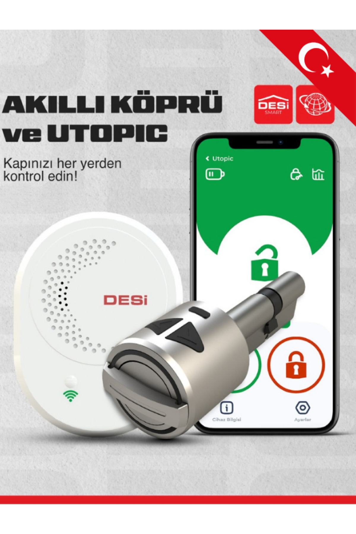 Desi İnternet Kontrollü Utopic R Akıllı Kapı Kilidi Telefon Kontrollü Akıllı Kilit - Görsel 3