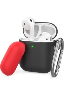 STOREMAX AirPods 1. ve 2. Nesil Uyumlu Silikon Kılıf – Darbeye Dayanıklı Koruyucu Kılıf, Metal Anahtarlık Hal