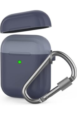 STOREMAX AirPods 1-2 Nesil Uyumlu Silikon Kılıf – Mat Yumuşak Dokulu, Darbe Emici, Kemer Klipsli Karabina, Ka