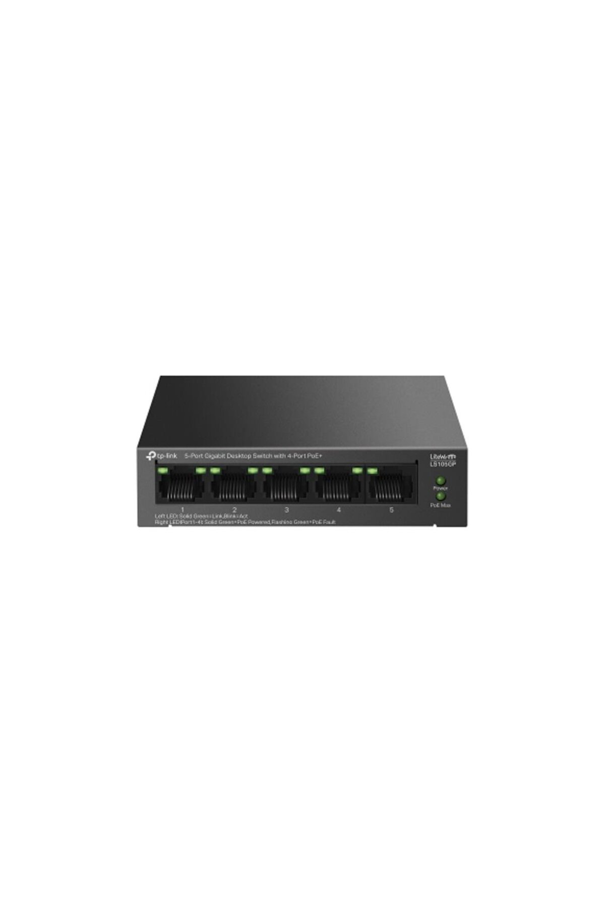 Prope TP-LINK LS105GP, Green Tech, 5 Port, GigaBit, 4 Port PoE 65W, Metal Kasa, Yönetilemez, Masaüstü Swit