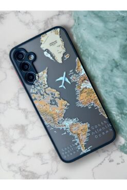 STOREMAX S23 FE Uyumlu Dünya Harita Desenli Kamera Korumalı Mat Transparan Plastik Arka Kapak Tpu Silikon Ken