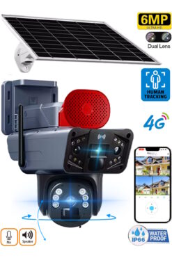 O-KAM Solar Panelli, Güneş Enerjili, SIM Kartlı 4G, 6MP Çift Lens PTZ Hareket Algılamalı Güvenlik Kamerası