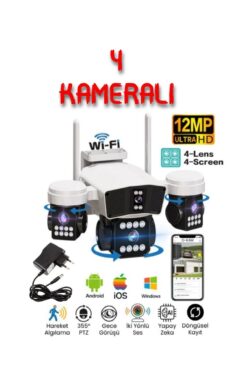 O-KAM 6064 4 Kameralı 12MP WiFi Güvenlik Kamerası – Çift Yönlü Ses, Kişi Algılama, Yağmur & Kara Dayanıklı