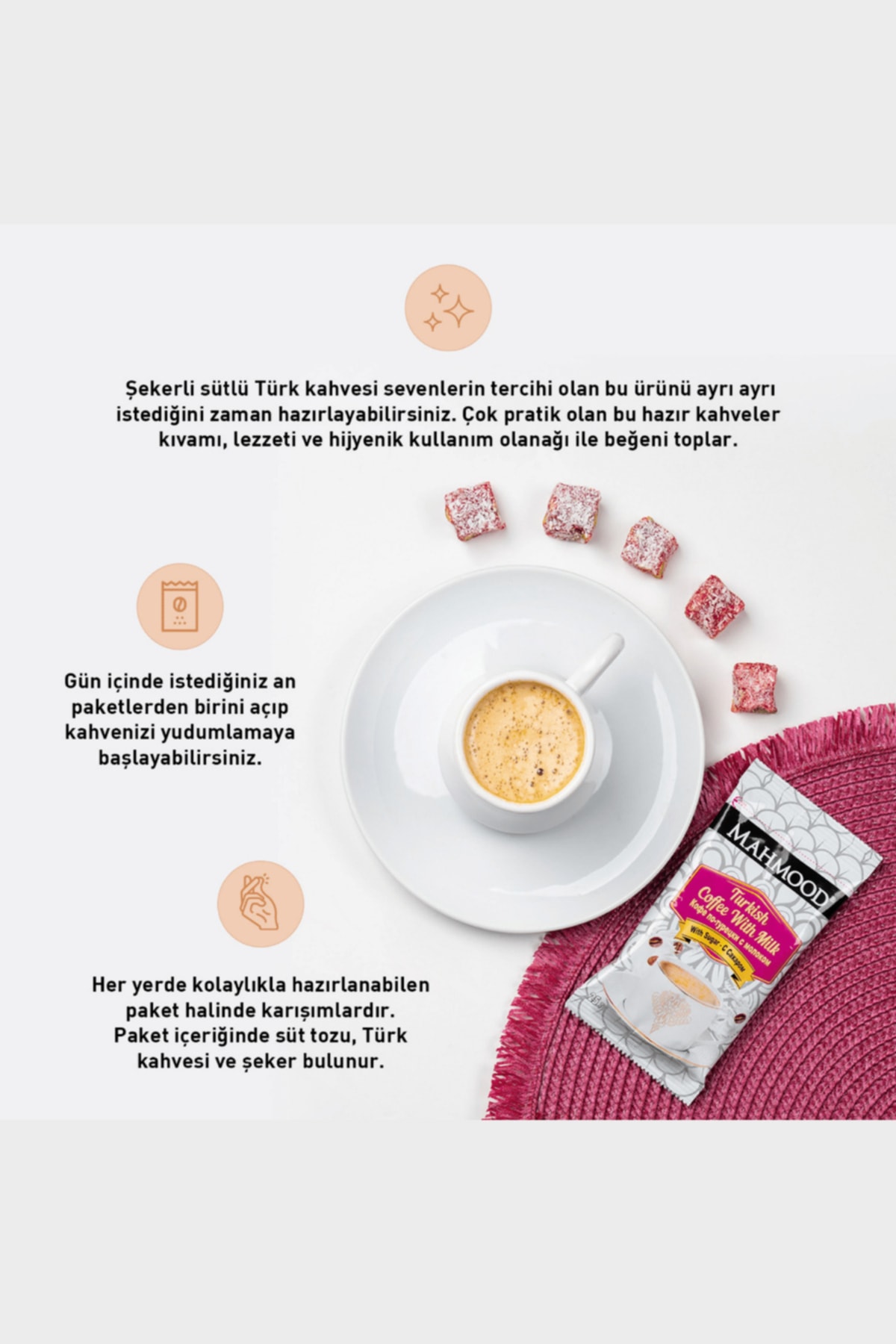 Mahmood Coffee Sütlü Şekerli Hazır Türk Kahvesi 12 Adet X 25 gram - Görsel 2