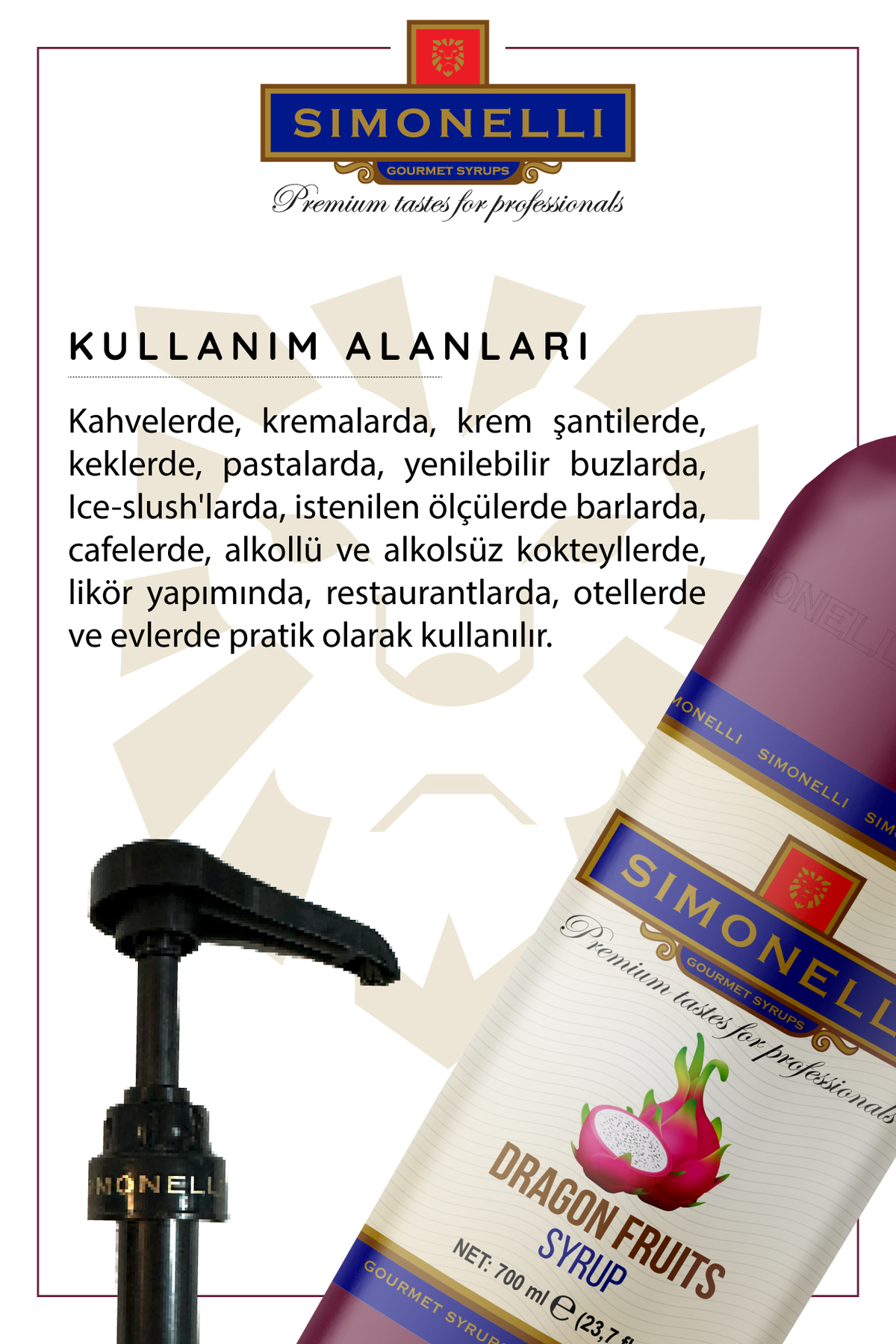 Simonelli Kahve Ve Kokteyl Şurubu Ejder Meyvesi Aromalı 700 ml Pompa - Görsel 3