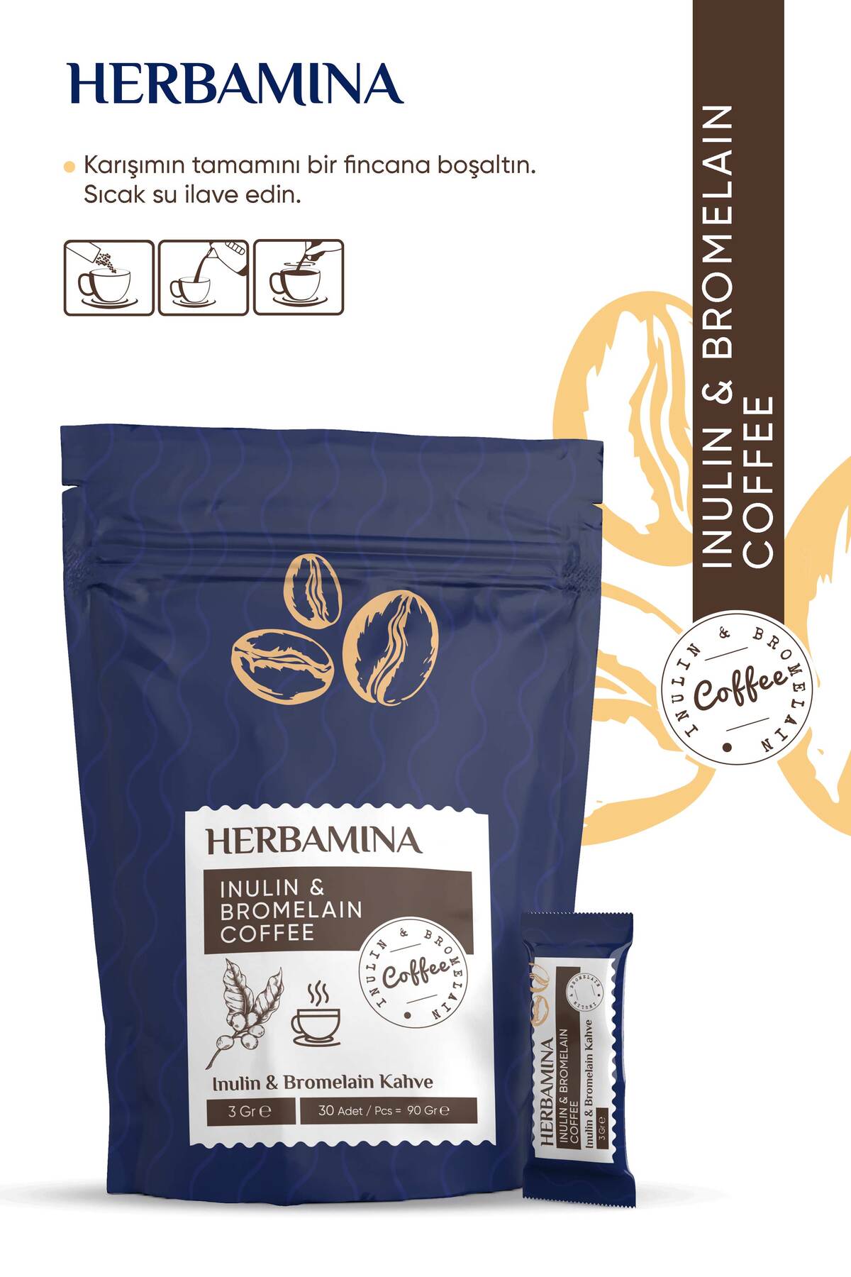 Herbamina 2 Adet Inülin Ve Bromelain Coffee - 90gr - Görsel 3