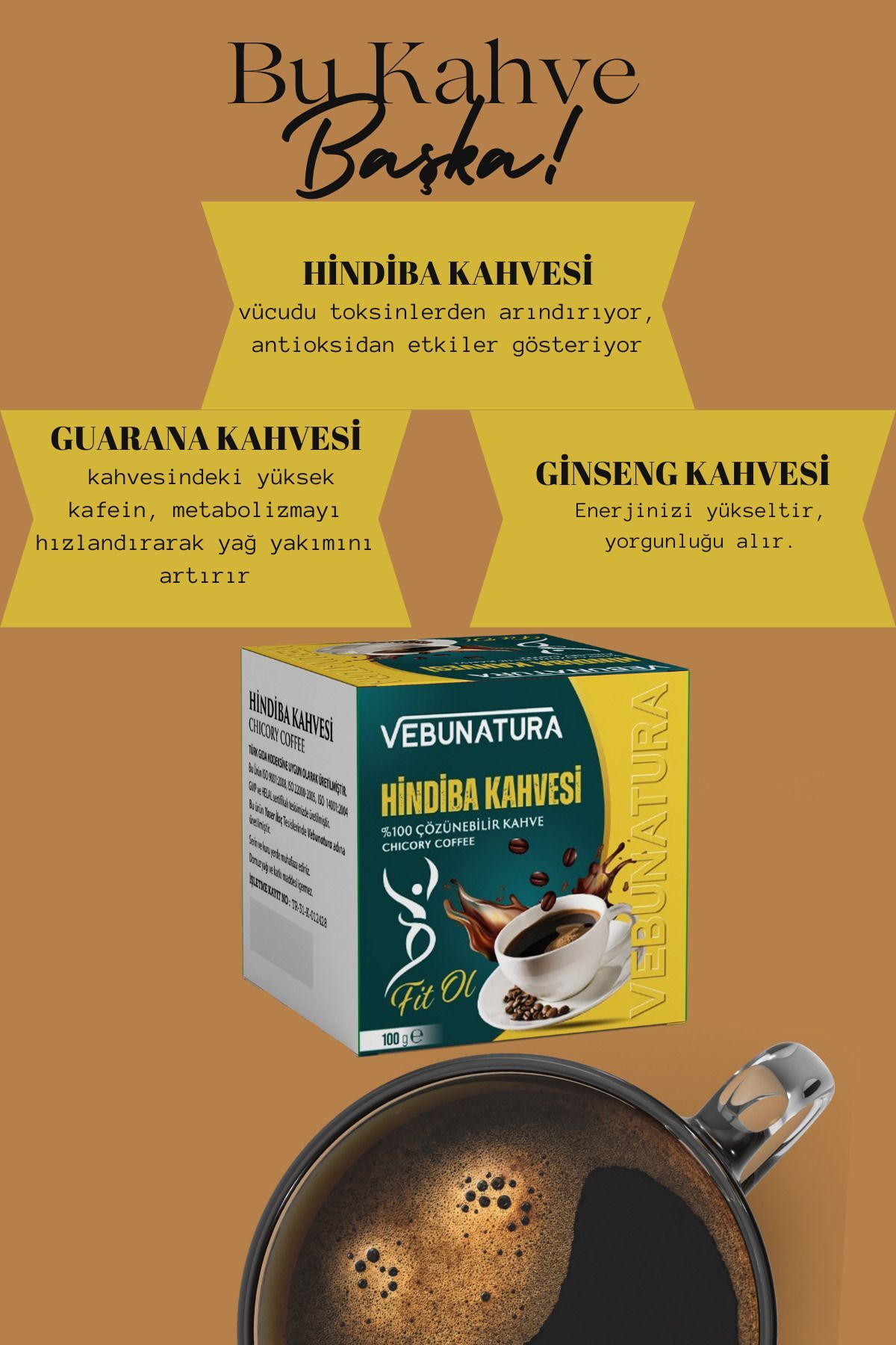 VEBUNATURA Hindiba Kahvesi, Guarana,ginseng Detox Kahve 2 Adet X 100gr Fırsat Paketi - Görsel 3