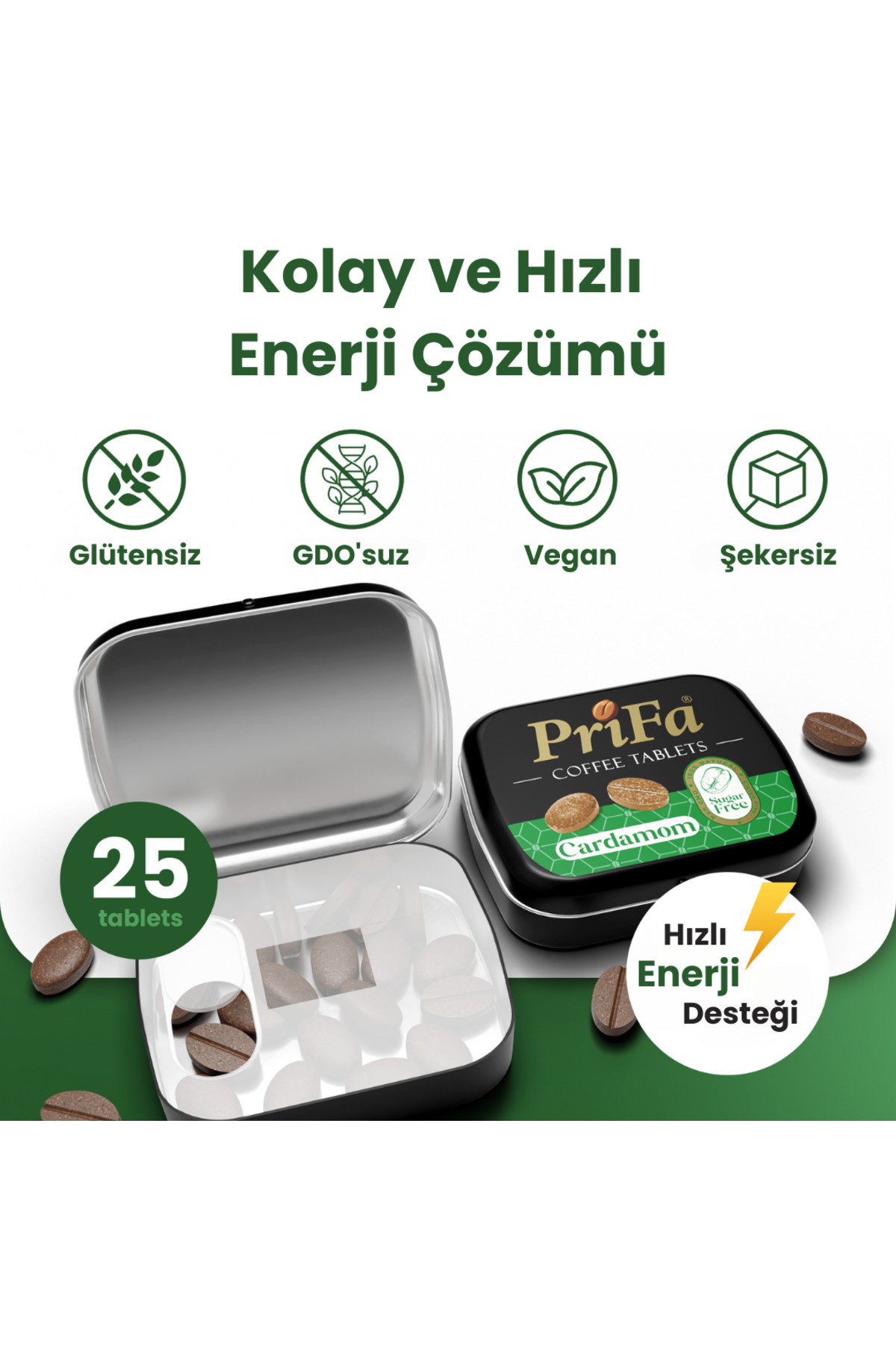 prifa Kahve Tabletleri | Kakule | Şekersiz | Vegan | Acil Durum Kahve | Gerçek Emilebilir Kahve 4X25 - Görsel 2