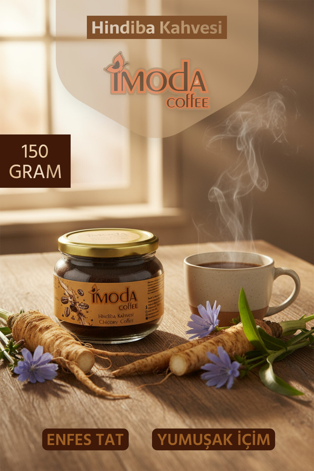 Imoda Hindiba Kahvesi 150 gr Cam Kavanoz – 60 Kullanımlık Granül Kahve, Yumuşak İçim