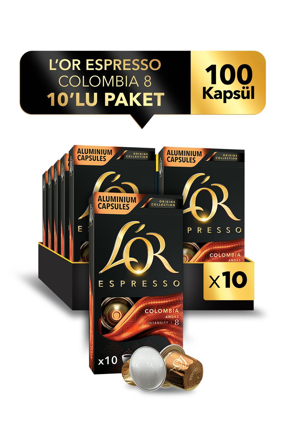 L'OR Espresso Origin Colombia Nespresso Uyumlu Alüminyum Kapsül Kahve 10 Adet x 10 Paket