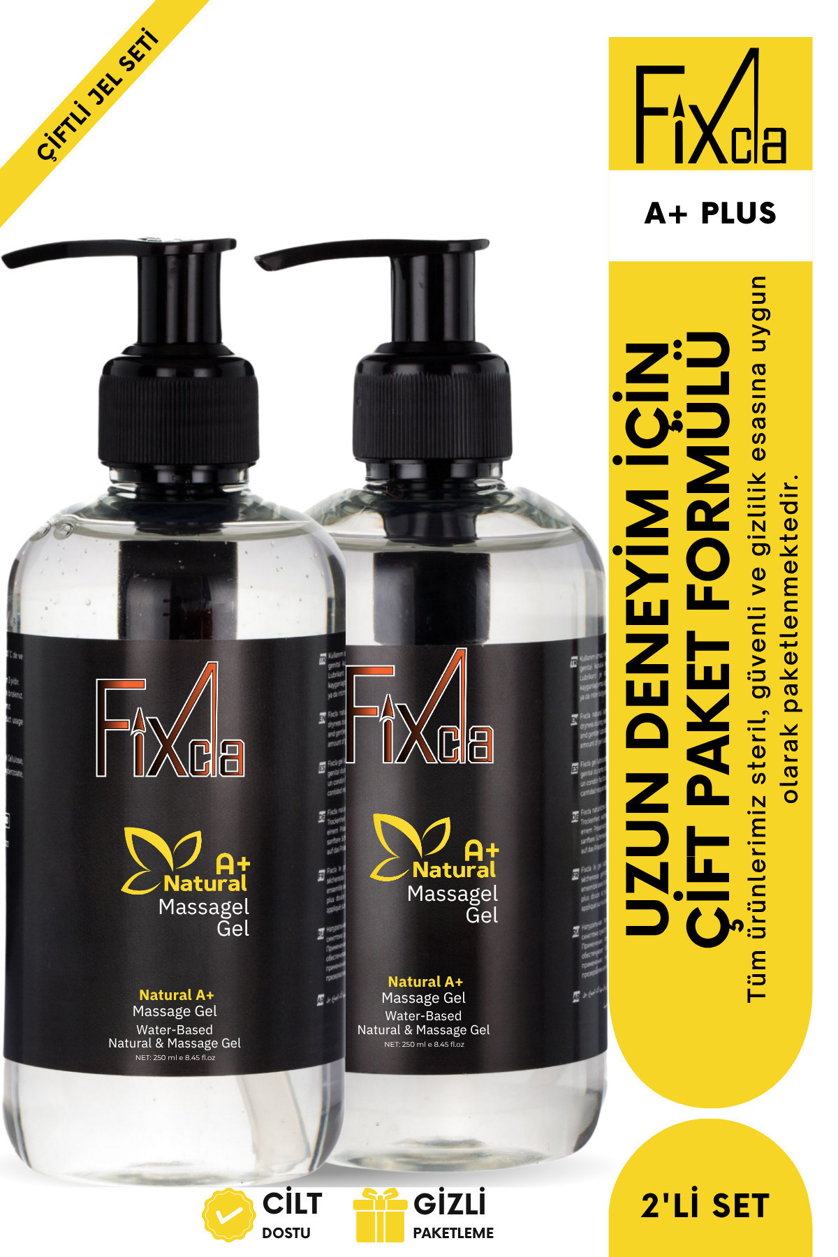 FixCla A+ Plus Anal Kayganlaştırıcı Masaj Jeli 2’li Set 250 ml x 2 | Su Bazlı Uzun Deneyim Jeli