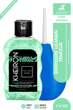 kheiron Temizlik Seti: Anal Temizlik Pompası + Yeşil Elma Aromalı Masaj Jeli 2’li Hijyen Paketi