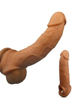 Lolita Shop Ultra Gerçekçi Penis Dokusu Testise Geçirmeli 4.5 Cm Uzatmalı Dolgulu 20 Cm Realistik Penis Kılıfı