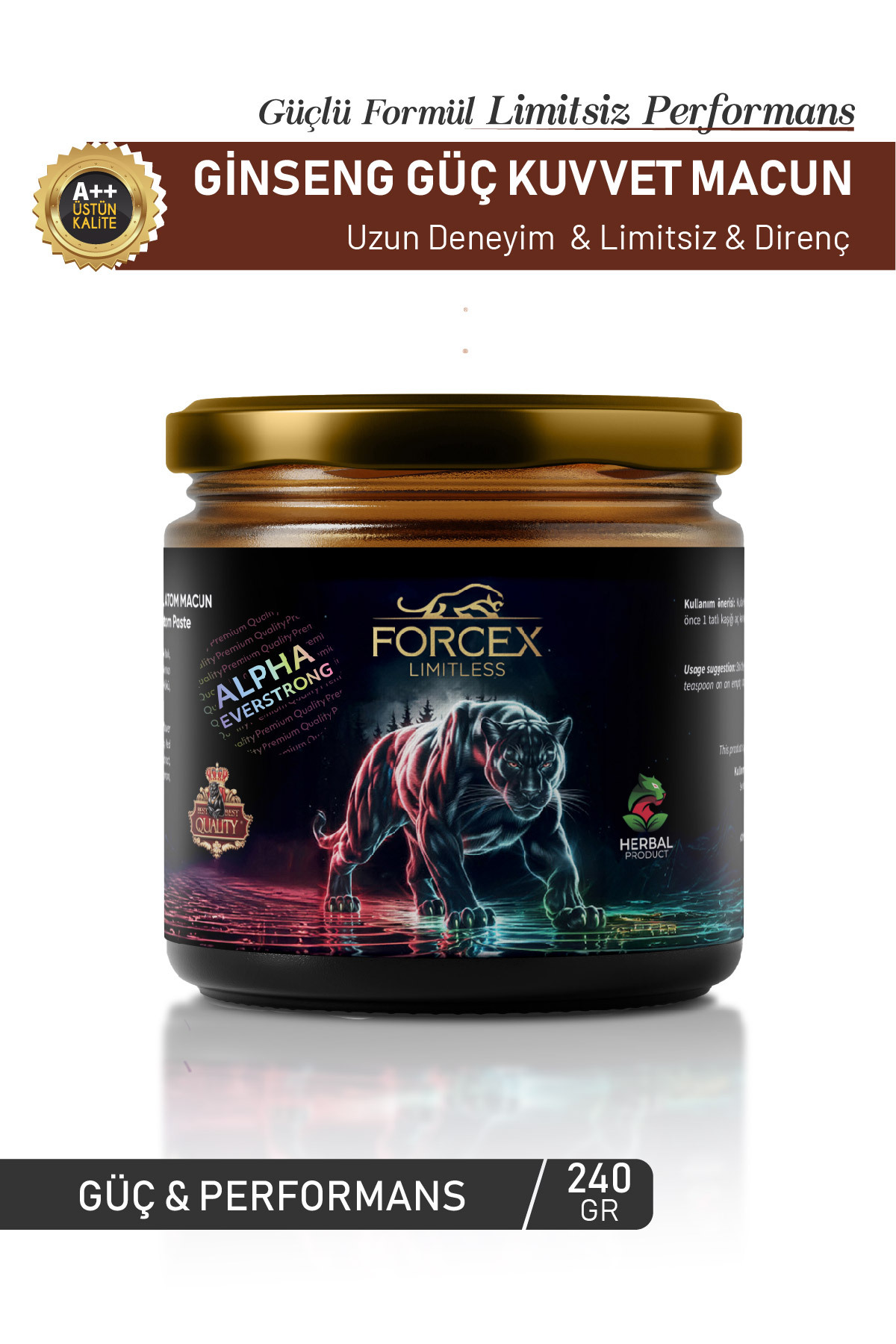ALPHA EVERSTRONG Forcex Ginseng ve Tribulus İçeren Bitkisel Karışımlı Kuvvet Macun ( 240 GR )