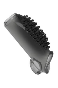 Lolita Shop Klitoris Uyarıcılı Tırtıklı Esnek Yumuşak Silikon Dokuda Testis Tutacaklı Gövde Yarım Penis Kılıfı