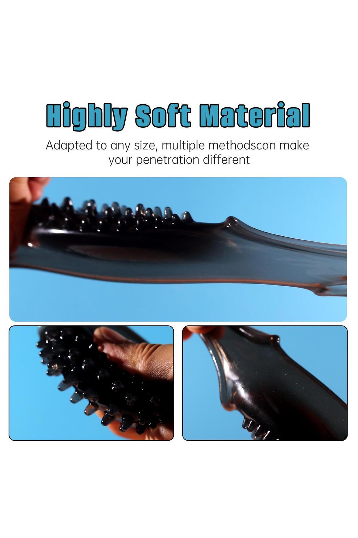 Lolita Shop Klitoris Uyarıcılı Tırtıklı Esnek Yumuşak Silikon Dokuda Testis Tutacaklı Gövde Yarım Penis Kılıfı - Görsel 2