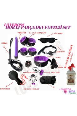 Loveross Fantazi Çok Parçalı Deri Bdsm Kelepçe Kırbaç Dev Fantezi Seti | 13 Parça | MOR | Gizli Ürün