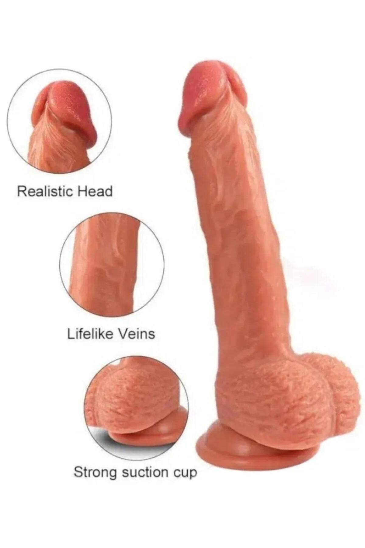 Lolita Shop Gerçekçi Ten Hissiyatı 20 Cm Penis Yumuşak Et Dokusunda Güçlü Vantuzlu Realistik Testisli Dildo - Görsel 2