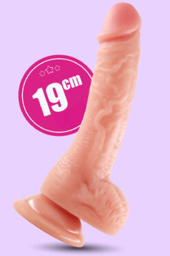 FEMSTAR Gerçekçi Et Dokulu 19 cm Damarlı Vantuzlu Testisli Realistik Dildo Anal Vajinal Suni Yapay Penis