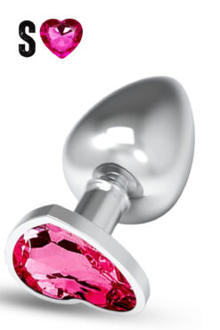 Sens Paslanmaz Çelik Pembe Kalpli Mücevher Taşlı Pürüzsüz Silver Metal Anal Butt Plug - Küçük Boy