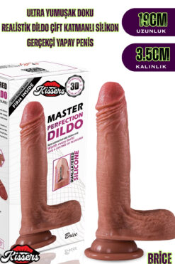 Kissers Ultra Yumuşak Damarlı Çift Katmanlı Silikon Gerçekçi Testisli Dildo Kalın Penis 19 Cm Brice