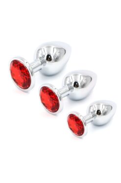 Lolita Shop Gümüş Metal Kırmızı Taşlı 3 'lü Anal Plug Set