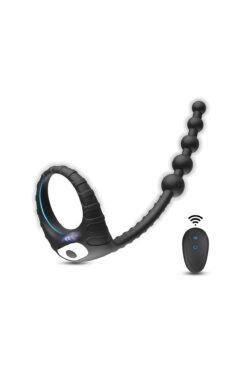 Pembe Tilki Kumandalı Titreşimli Penis Halkası ve Anal Boncuk Siyah