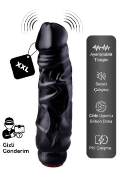 PSD Kozmetik Gerçekçi Dokulu 24 cm XXL Siyah Vibratör – Ayarlanabilir Hızlı, Sessiz Çalışma