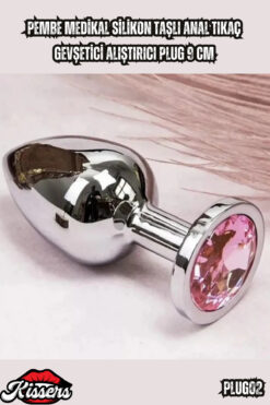 Kissers Pembe Medikal Silikon Taşlı Anal Tıkaç Gevşetici Alıştırıcı Plug 9 Cm