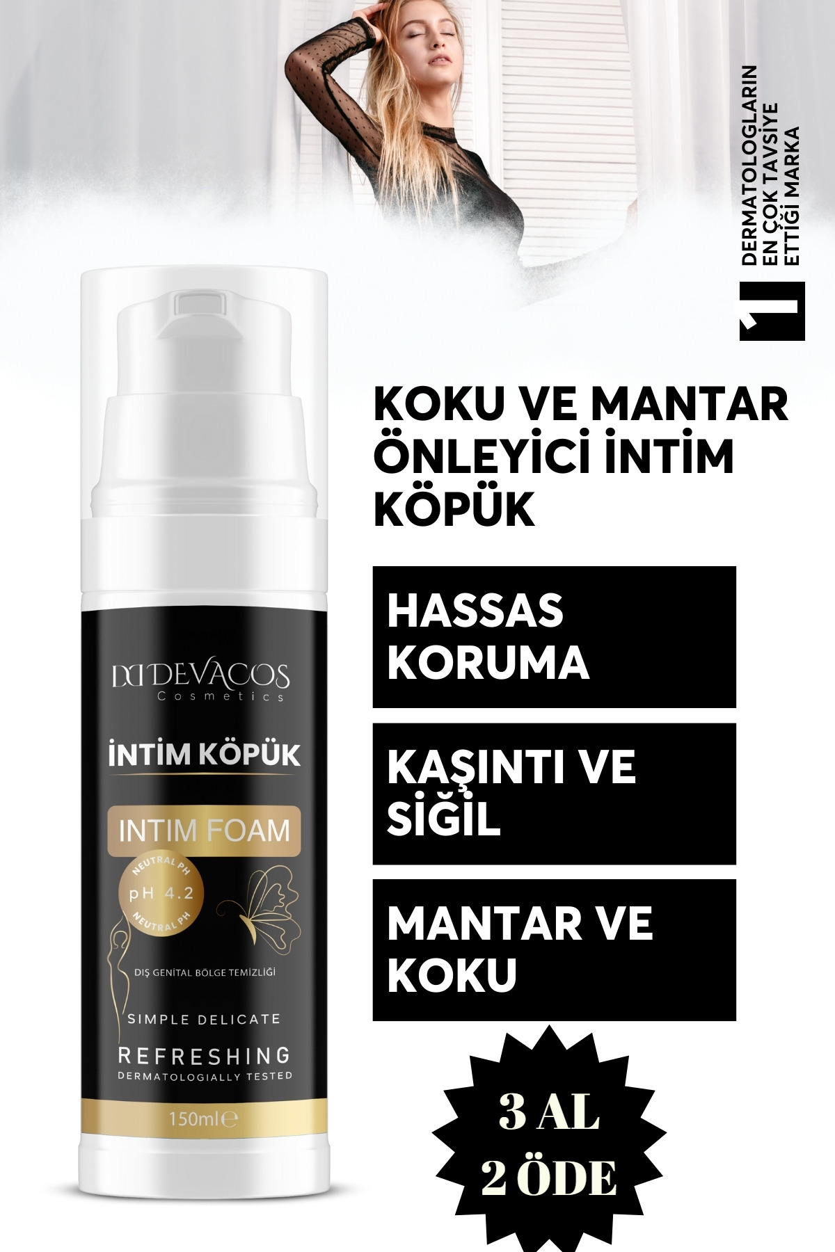 DEVACOS Genital Bölge Beyazlatıcı Ve Koltuk Altı Koku Mantar Akıntı Siğil Isilik Giderici Köpük 150ml1