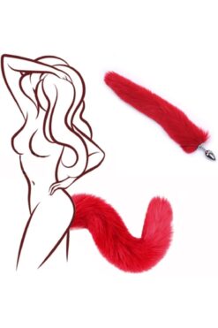 Vibratoy Kırmızı Tilki Kuyruklu Metal Anal Tıkaç,Red Fox Tail Anal Plug
