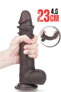 Erotica 23 CM Hareketli Deri Ultra Yumuşak Dokulu Güçlü Vantuzlu Yapay Penis Realistik Dildo 4 CM