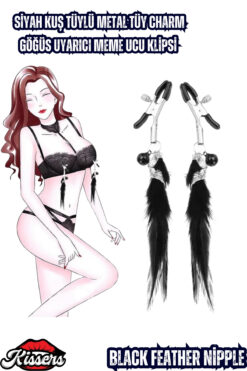Kissers BDSM Siyah Kuş Tüylü Metal Tüy Charm Göğüs Uyarıcı Meme Ucu Klipsi