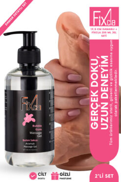 FixCla Balon sakız aromalı jel 250 ml + 19.5 cm damar detaylı yapay penis 2’li set – gerçek doku