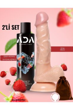 Ada Marketing 150 ml kayganlaştırıcı jel ve 17 cm yapay penis – esnek yapı, çilek aromalı özel set