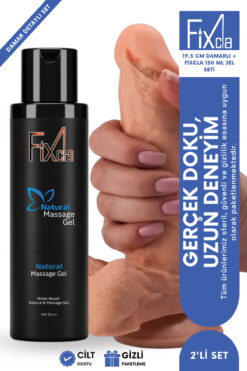 FixCla Doğal jel 150 ml + 19.5 cm damar detaylı yapay penis seti – gerçek doku, uzun deneyim, cilt dostu