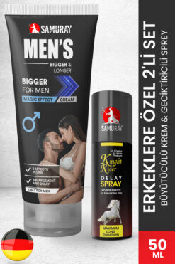 SAMURAY Alman Patentli Gecelerin Vazgeçilmez 50ml Büyütücülü Krem+30ml Geciktiricili Sprey