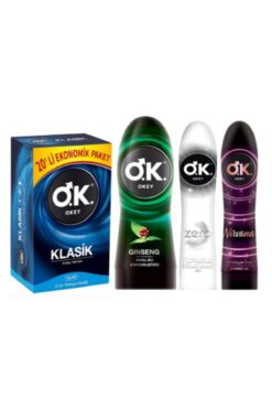 Okey Klasik Prezervatif 20'li + Ginseng 200m + Zero 100 M + Nirvana 100m Kayganlaştırıcı Set
