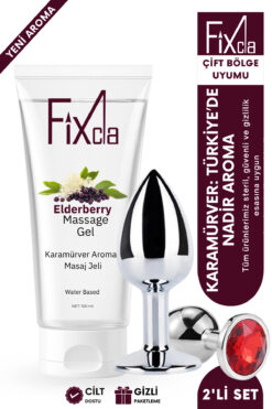 FixCla Karamürver Aromalı Su Bazlı Kayganlaştırıcı Jel 100 ml + Kırmızı Taşlı Metal Anal Plug 7 cm 2’li Set