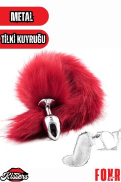 Kissers Paslanmaz Çelik Kırmızı Tilki Kuyruklu Lüks Anal Plug Ve Tıkaç 46 Cm