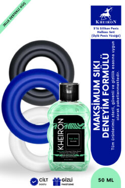 kheiron 3’lü Silikon Penis Halkası Seti + Yeşil Elma Aromalı 50 ml Su Bazlı Masaj Jeli
